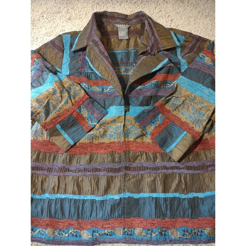 Vtg Koret Blazer Womens 16W Multicolor Single Button Wearable Art Retro